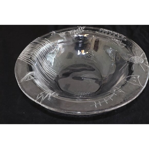 Vintage 1980's Two Piece Serving Set Platter & Bowl Clear Glass Cat Fish Leaf - Picture 6 of 10